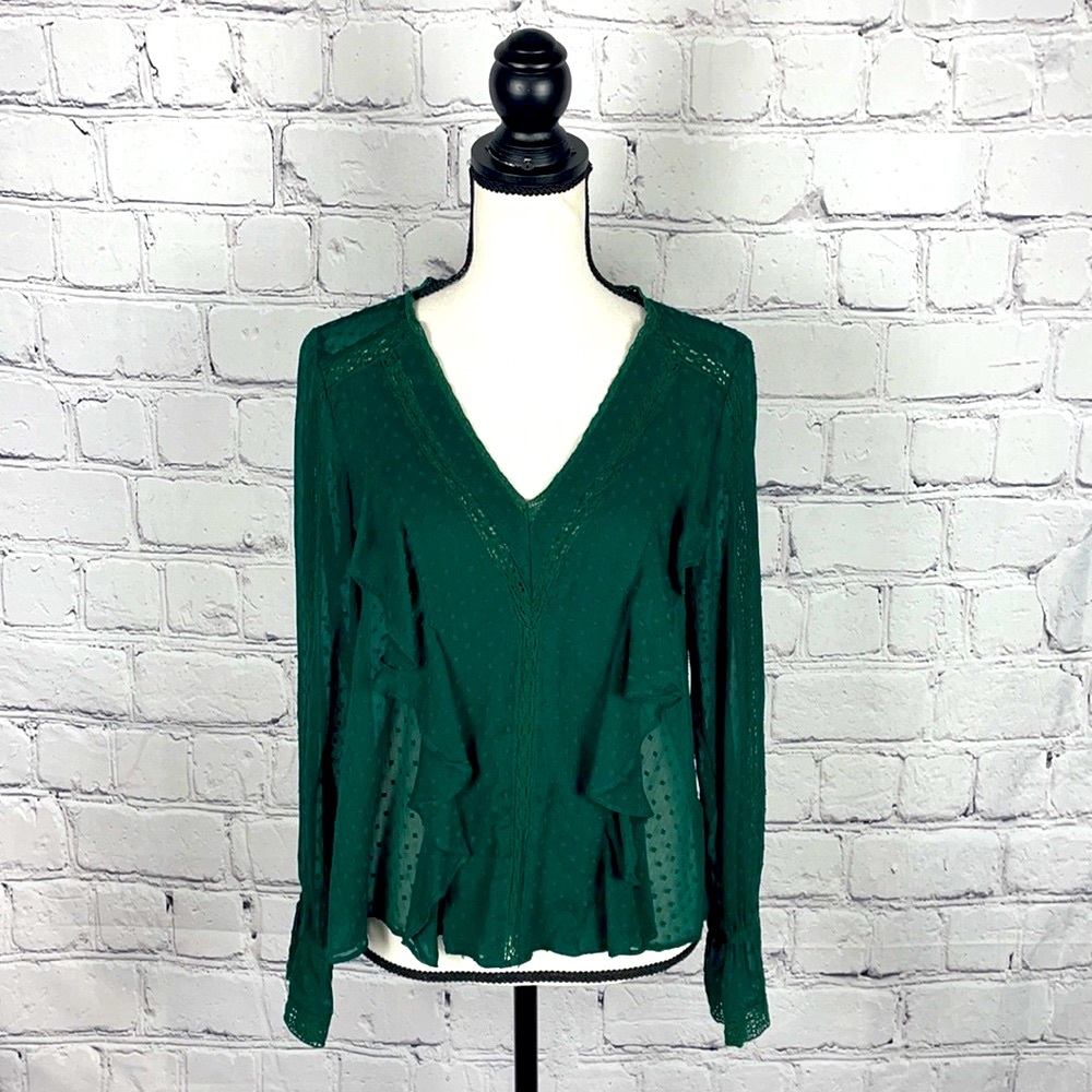 NWOT ZARA Sheer Green Blouse Sz S